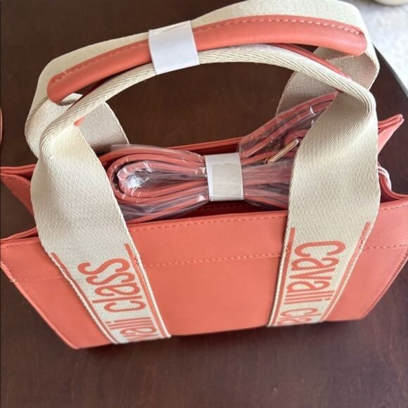 Cavalli Class Coral Haze Handbag With Adjustable Strap & Canvas Handles Designer - Picture 6 of 6
